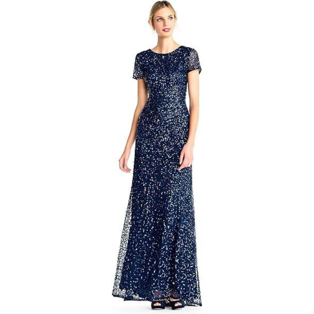 Adrianna Papell Women's Short-Sleeve All Over Sequin Gown Dress, 4